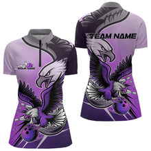 Load image into Gallery viewer, Custom Eagle Bowling Jerseys With Name, Purple Eagle Bowling League Women Quarter-Zip Shirt IPHW8763