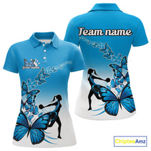 Load image into Gallery viewer, Custom Blue Gradient Butterfly Bowling Team Women Polo Shirts, Butterflies Bowlers Outfit IPHW9008