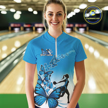 Load image into Gallery viewer, Custom Blue Gradient Butterfly Bowling Team Women Quarter-Zip Shirts, Bowlers Outfit IPHW9008