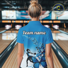 Load image into Gallery viewer, Custom Blue Gradient Butterfly Bowling Team Women Quarter-Zip Shirts, Bowlers Outfit IPHW9008