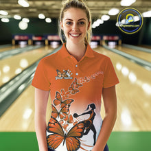 Load image into Gallery viewer, Custom Orange Gradient Butterfly Bowling Team Women Polo Shirt, Butterflies Bowler Outfit IPHW9010