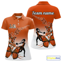 Load image into Gallery viewer, Custom Orange Gradient Butterfly Bowling Team Women Polo Shirt, Butterflies Bowler Outfit IPHW9010