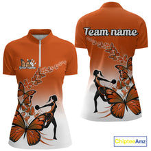 Load image into Gallery viewer, Custom Orange Gradient Butterfly Bowling Team Women Quarter-Zip Shirts, Bowlers Outfit IPHW9010