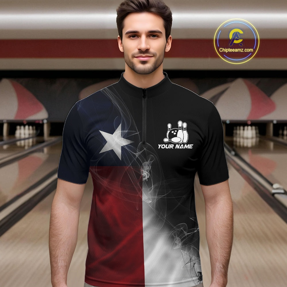 Custom Smoke Texas Flag Bowling Men Team Shirts, Patriotic Texas Bowling Jerseys IPHW10625