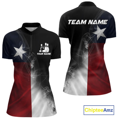 Custom Smoke Texas Flag Bowling Women Team Shirts, Patriotic Texas Bowling Jerseys IPHW10625