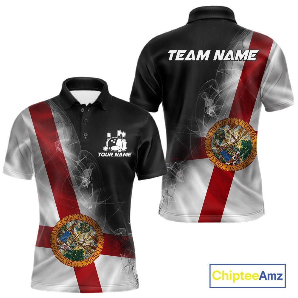 Custom Smoke Florida Flag Bowling Men Team Shirts, Patriotic Florida Bowling Jerseys IPHW10626