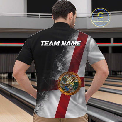 Custom Smoke Florida Flag Bowling Men Team Shirts, Patriotic Florida Bowling Jerseys IPHW10626