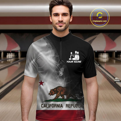 Custom Smoke California Flag Bowling Men Team Shirts, Patriotic California Bowling Jerseys IPHW10629