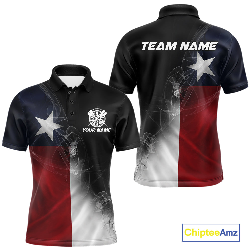 Custom Smoke Flame Texas Flag Patriotic Darts Shirt For Men, Dart League Team Jerseys IPHW10631