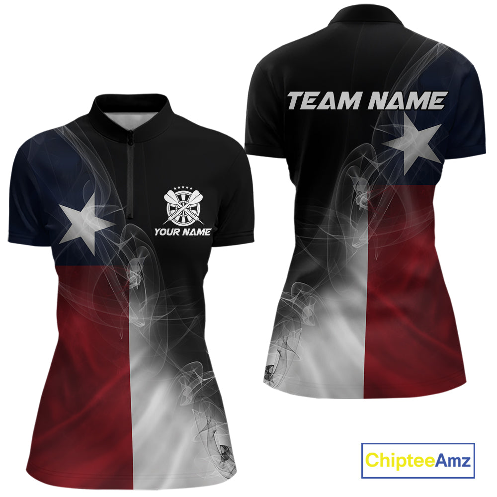 Custom Smoke Flame Texas Flag Patriotic Darts Shirt For Women, Dart League Team Jerseys IPHW10631