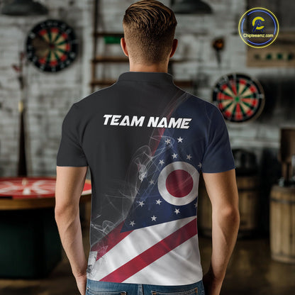 Custom Smoke Flame Ohio Flag Patriotic Darts Shirt For Men, Dart League Team Jerseys IPHW10632
