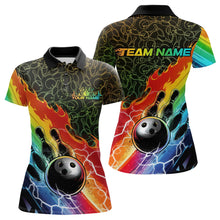 Load image into Gallery viewer, Custom Rainbow Flame Bowling Team Polo Shirts For Women, Colorful Bowling League Shirt IPHW8785
