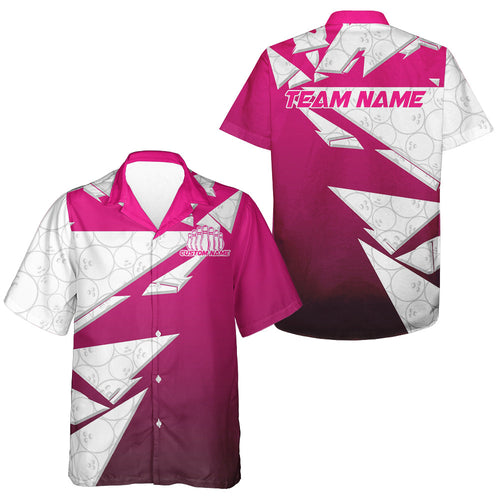 Custom Pink Bowling Team Hawaiian Shirts For Men, Bowling Ball Pattern Bowlers Outfits IPHW6270