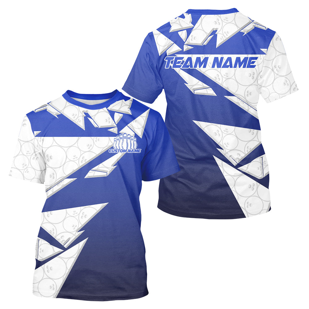 Custom Blue Bowling Team T-Shirts For Men, Bowling Ball Pattern Bowlers Outfits IPHW6271
