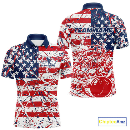 Custom Splatter Patriotic US Flag Bowling Polo Shirts For Men, American Bowling Jersey IPHW9257