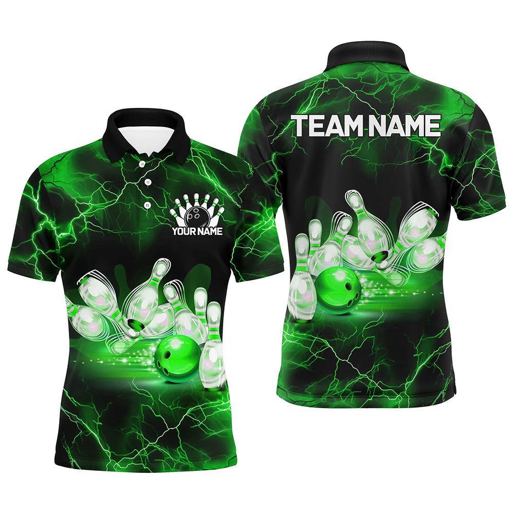 Green Thunder Lightning Custom Bowling Shirts For Men, Bowling League Shirts Bowling Jersey IPHW7333