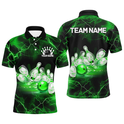 Green Thunder Lightning Custom Bowling Shirts For Men, Bowling League Shirts Bowling Jersey IPHW7333