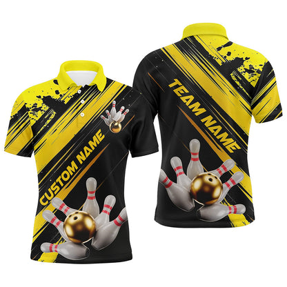 Black And Gold Custom Bowling Shirts For Men, Custom Bowling Uniforms Outfit Bowling IPHW7337