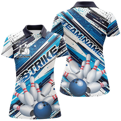 Blue Diagonal Stripes Custom Bowling Shirts For Women, Bowling Jerseys Team Uniform IPHW7642