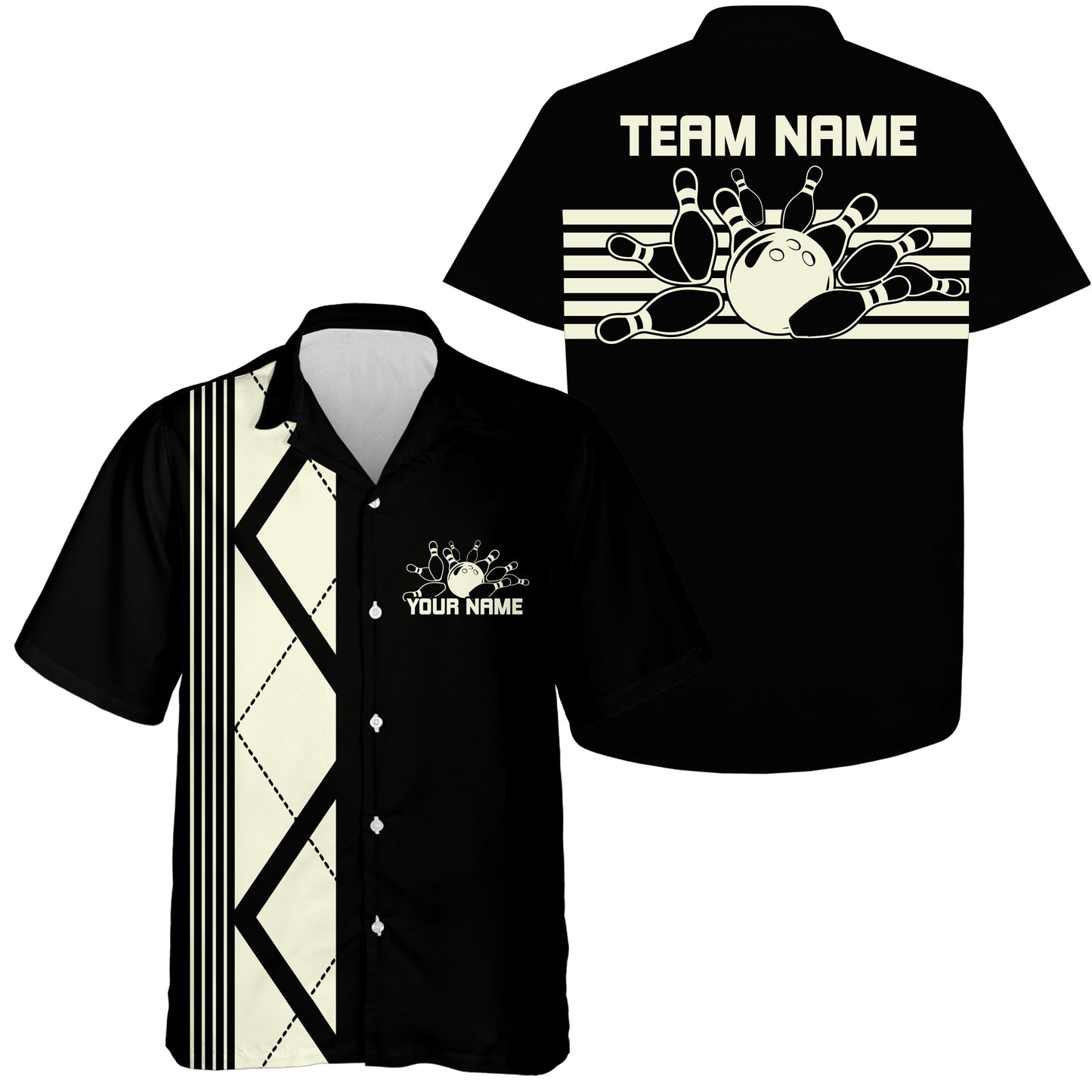 Custom Retro Bowling Button Up Shirt , Vintage Striped Bowling Team Hawaiian Shirt IPHW10071