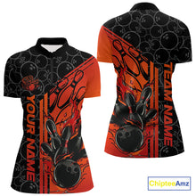 Load image into Gallery viewer, Custom Black And Red Orange Flame Bowling Women Quarter-Zip Shirt, Bowling Pattern Shirt IPHW9271
