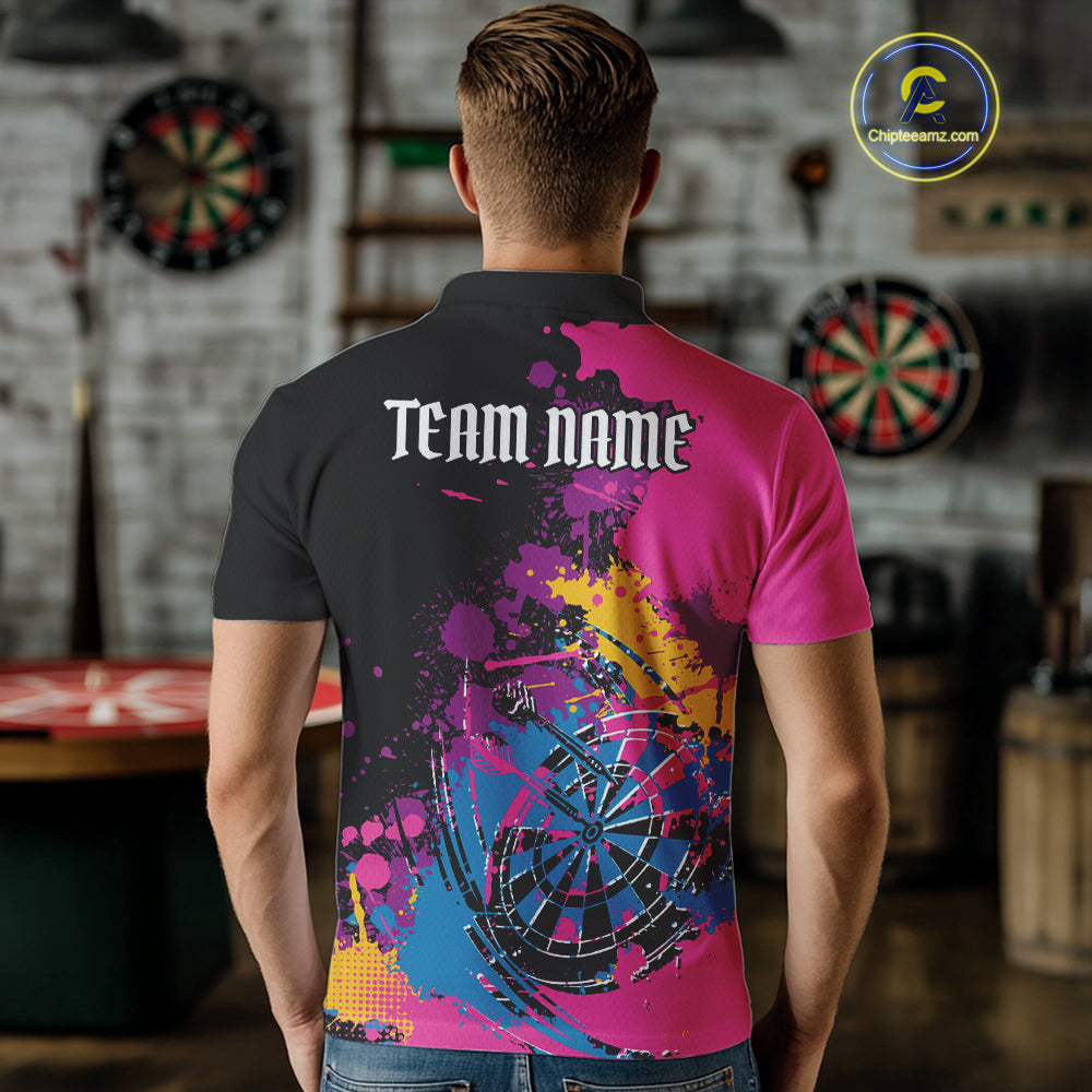 Custom Colorful Splatter Dartboard Dart Polo Shirt For Men, Grunge Dart Team Jerseys IPHW9961