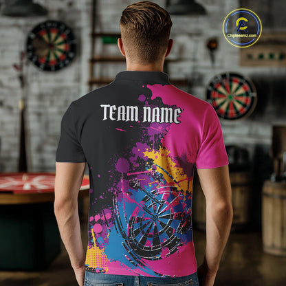 Custom Colorful Splatter Dartboard Dart Polo Shirt For Men, Grunge Dart Team Jerseys IPHW9961