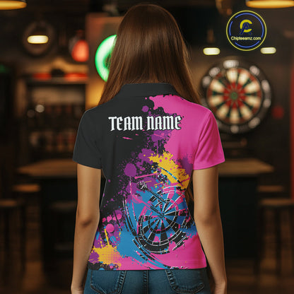 Custom Colorful Splatter Dartboard Dart Polo Shirt For Women, Grunge Dart Team Jerseys IPHW9961