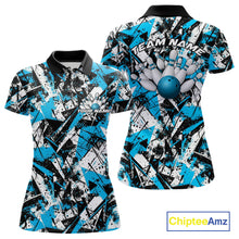 Load image into Gallery viewer, Custom Graffity Blue Camo Bowling Team Women Polo Shirts, Camouflage Bowling Jerseys IPHW10215
