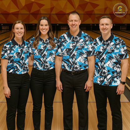 Custom Graffity Blue Camo Bowling Team Men Polo Shirts, Camouflage Bowling Jerseys IPHW10215