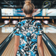 Load image into Gallery viewer, Custom Graffity Blue Camo Bowling Team Women Shirts, Camouflage Bowling Jerseys IPHW10215