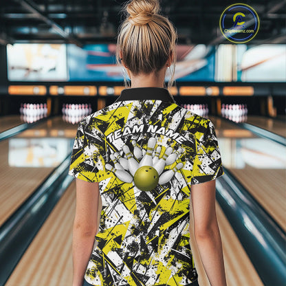Custom Graffity Yellow Camo Bowling Team Women Shirts, Camouflage Bowling Jerseys IPHW10217