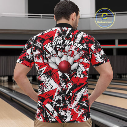 Custom Graffity Red Camo Bowling Team Men Quarter-Zip Shirts, Camouflage Bowling Jerseys IPHW10218