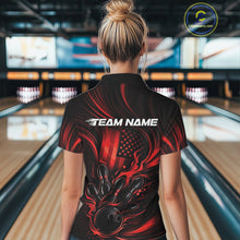 Load image into Gallery viewer, Custom Red Patrotic Flame Bowling Women Polo Shirt, US Flag Bowling Team Jersey IPHW11160