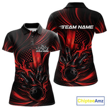 Load image into Gallery viewer, Custom Red Patrotic Flame Bowling Women Polo Shirt, US Flag Bowling Team Jersey IPHW11160