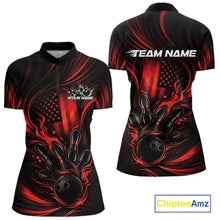 Load image into Gallery viewer, Custom Red Patrotic Flame Bowling Women Quarter-Zip Shirt, US Flag Bowling Team Jersey IPHW11160