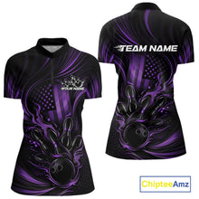Load image into Gallery viewer, Custom Purple Patrotic Flame Bowling Women Quarter-Zip Shirt, US Flag Bowling Jersey IPHW11162