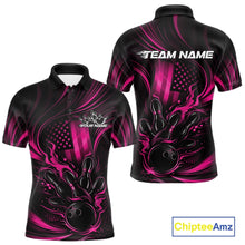 Load image into Gallery viewer, Custom Pink Patrotic Flame Bowling Men Polo Shirt, US Flag Bowling Team Jersey IPHW11163