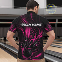 Load image into Gallery viewer, Custom Pink Patrotic Flame Bowling Men Quarter-Zip Shirt, US Flag Bowling Team Jersey IPHW11163