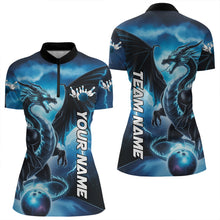 Load image into Gallery viewer, Custom Blue Thunder Lightning Dragon Bowling Quarter-Zip Shirts For Women Bowling Uniform IPHW8302