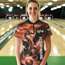 Load image into Gallery viewer, Custom Orange Thunder Lightning Dragon Bowling Quarter-Zip Shirts For Women Bowling Uniform IPHW8304