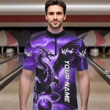 Load image into Gallery viewer, Custom Purple Thunder Lightning Dragon Bowling Quarter-Zip Shirts For Men, Dragon Bowling Uniform IPHW8305