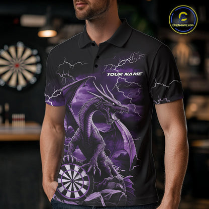 Custom Purple Lightning Dragon Darts Men Polo Shirts, Dragon Darts Team Jersey IPHW10383