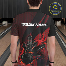 Load image into Gallery viewer, Custom Black And Red Flame Bowling Polo Shirt For Men, Bowling Team Tournament Jersey IPHW11180