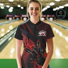 Load image into Gallery viewer, Custom Black And Red Flame Bowling Quarter-Zip Shirt For Women, Bowling Team Jersey IPHW11180