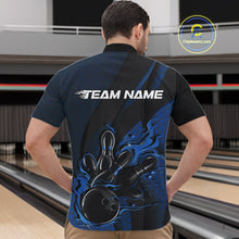 Load image into Gallery viewer, Custom Black And Blue Flame Bowling Quarter-Zip Shirt For Men, Bowling Team Tournament Jersey IPHW11181