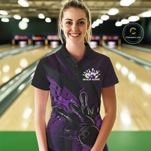 Load image into Gallery viewer, Custom Black And Purple Flame Bowling Polo Shirt For Women, Bowling Team Tournament Jersey IPHW11182