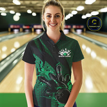 Load image into Gallery viewer, Custom Black And Green Flame Bowling Polo Shirt For Women, Bowling Team Tournament Jersey IPHW11184