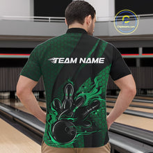 Load image into Gallery viewer, Custom Black And Green Flame Bowling Quarter-Zip Shirt For Men, Bowling Team Tournament Jersey IPHW11184