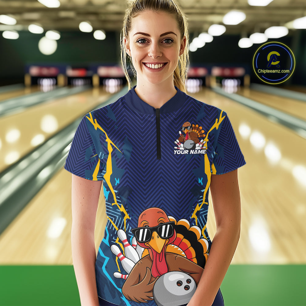 Custom Funny Turkey Bowling Team Shirts For Women, Thanksgiving Bowling Uniform Outfit IPHW7872